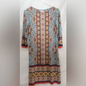 London Times Blue and Orange Paisley Long Sleeve Dress